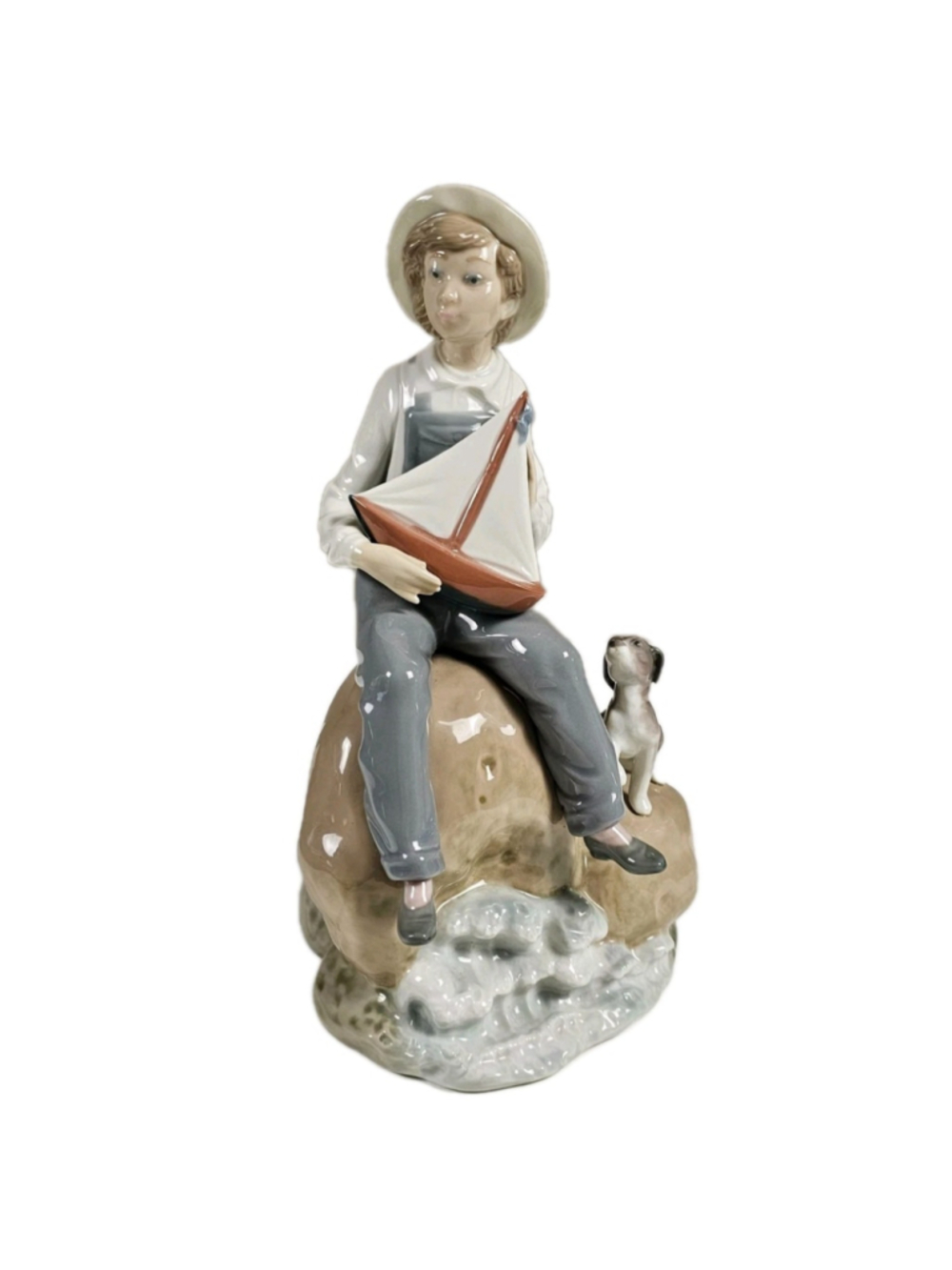 Vintage Lladro Sea Fever Figurine #5166 Boy with Boat & Dog Retired Mint